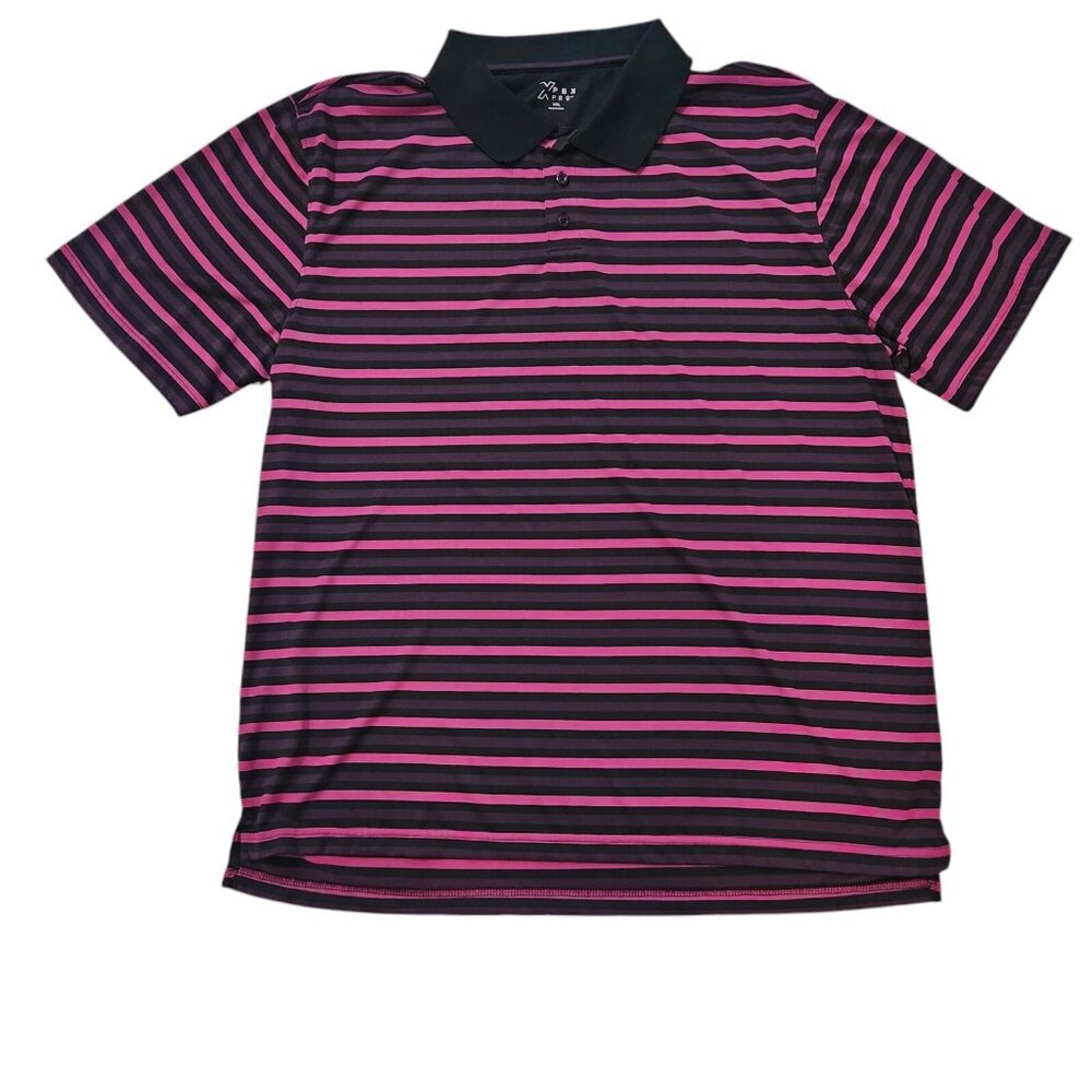 XPBX Pro Polo Shirt Pink Black Striped Short Sleeve Golf Shirt XXL‎ 2XL EUC